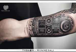 A forearm tattoo about electronic music. Not too minimalistic but not too detailed. Abstract tattoo idea