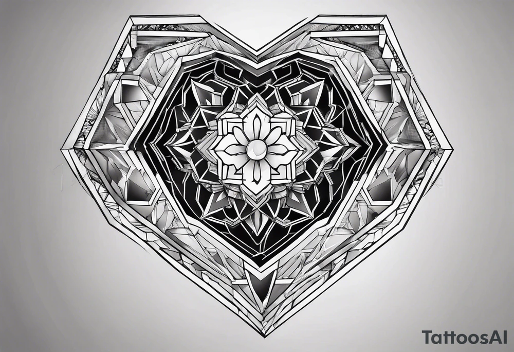 hexagon heart with black background tattoo idea