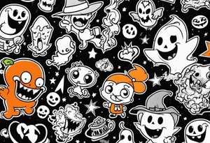 Spooky haunted Nickelodeon cartoon characters tattoo idea