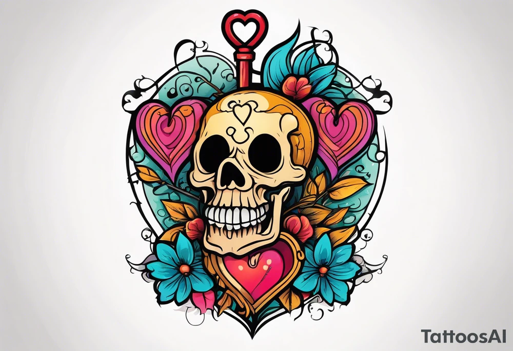 A heart shaped skeleton key tattoo idea