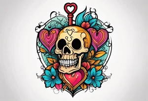 A heart shaped skeleton key tattoo idea