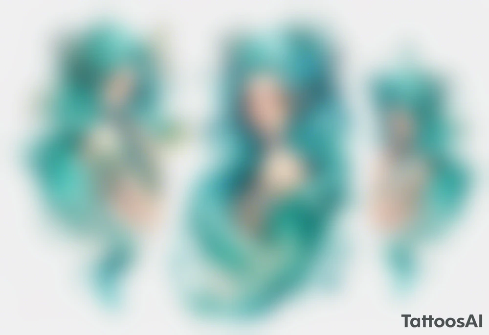A beautiful Naiad with turquois scales and teal hair. tattoo idea
