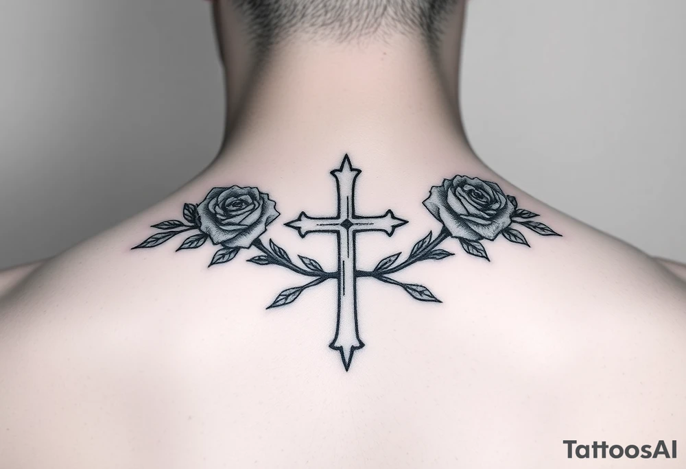 crosses with roses tattoo idea