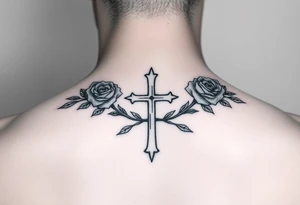 crosses with roses tattoo idea