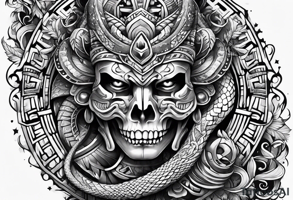 aztec snake sleeve tattoo idea