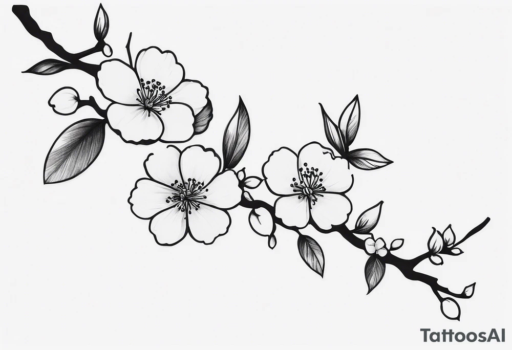 cherry blossom branch going from shoulder to wrist, wrap around bicep, make it LONG, at the end let it blossom and also let it blossom at the 2-3/7 part tattoo idea