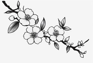 cherry blossom branch going from shoulder to wrist, wrap around bicep, make it LONG, at the end let it blossom and also let it blossom at the 2-3/7 part tattoo idea