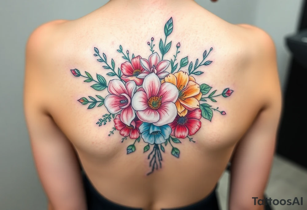Looking for a cover-up tattoo with birthday month Bouquet of flowers pastel colors for months September, January, June, May, and July. tattoo idea