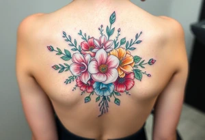 Looking for a cover-up tattoo with birthday month Bouquet of flowers pastel colors for months September, January, June, May, and July. tattoo idea