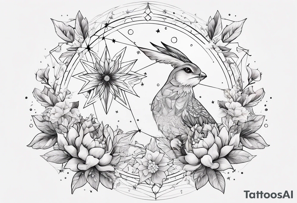 Constellation, animal snow , géométric , flower tattoo idea