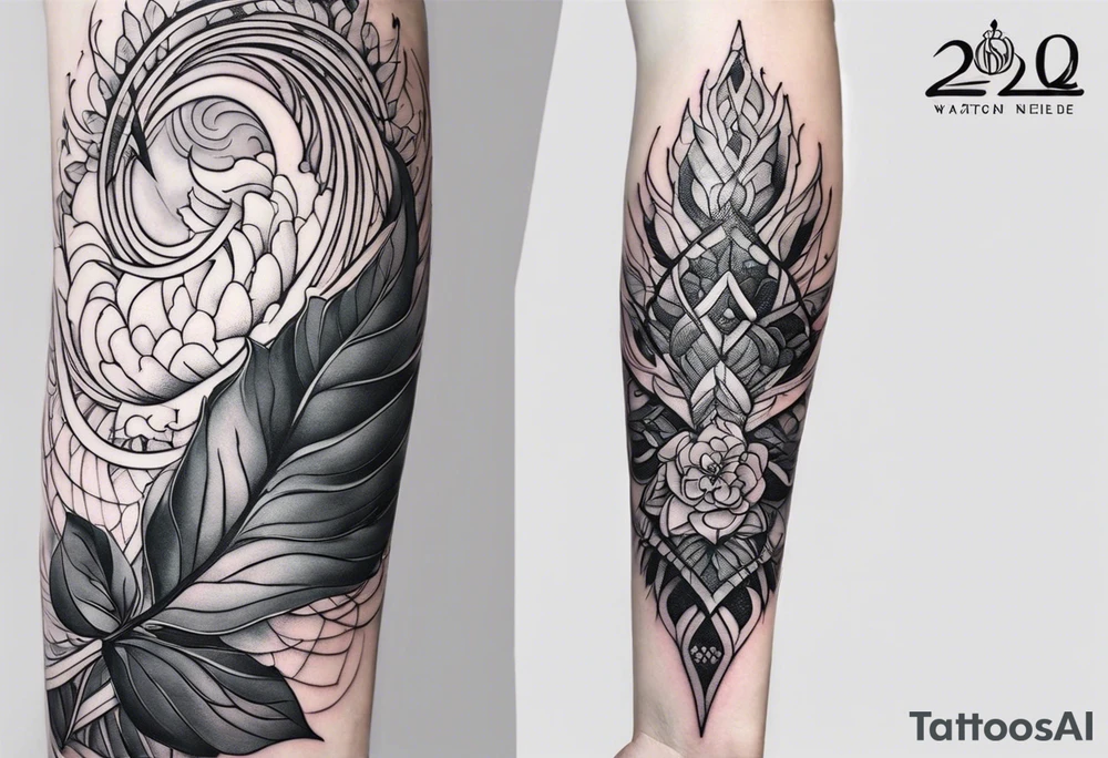 Elements: the north needle in the center, outside the north needle are a few eggplant leaves, and the outermost edge is a long wavy line
Location: Behind the upper arm of the left hand, about 6*20 cm from the elbow to the shoulder tattoo idea