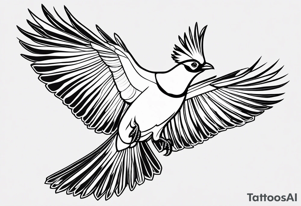 Turaco bird with wingspan from above one-line tattoo tattoo idea
