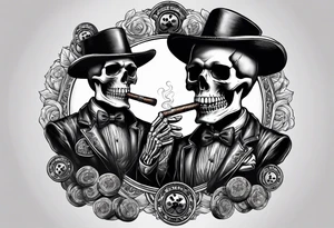 skeleton smoking cigar with poker chips tattoo idea