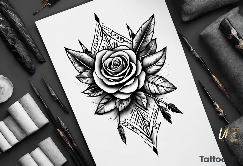 five Indian arrows going through a single rose on a forearm tattoo idea