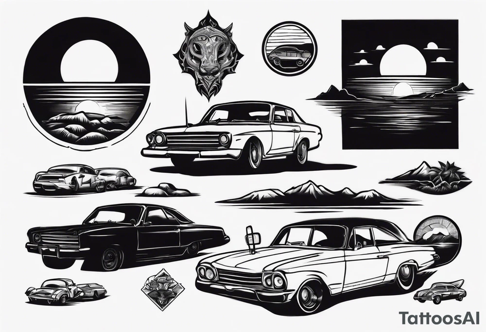 Car infront of sunset tattoo idea