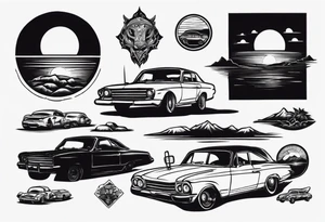 Car infront of sunset tattoo idea