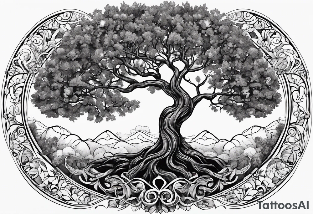 Tree of life with two dates tattoo idea