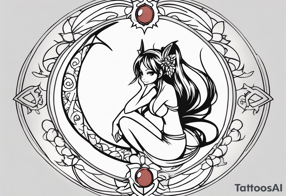 A fairy with a tail inspired by the logo of the show called Fairy Tail in a fetal position leaning in tattoo idea