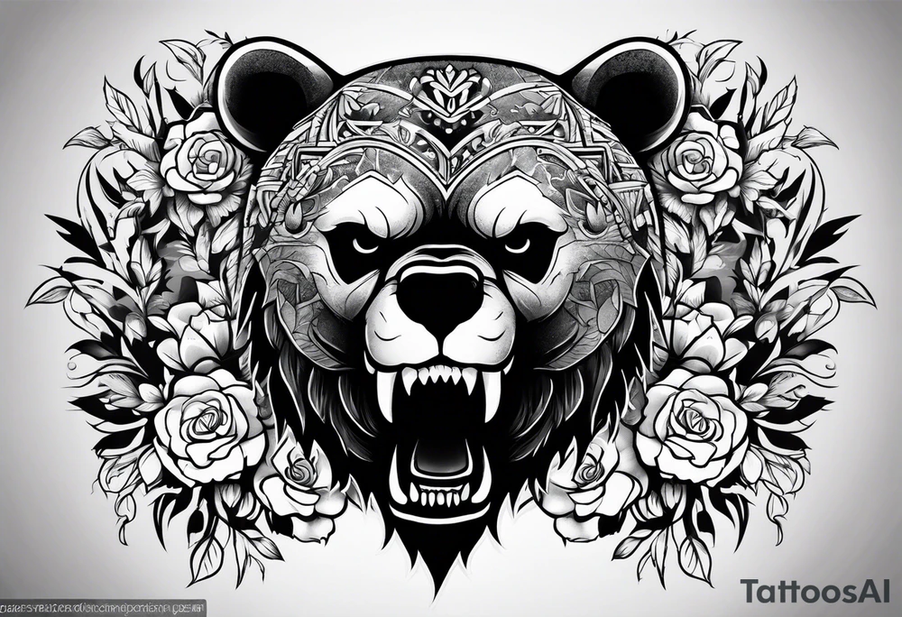Dark skull and bears head tattoo idea