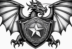 Welsh dragon holding a shield of a TEXAS star in battle tattoo idea