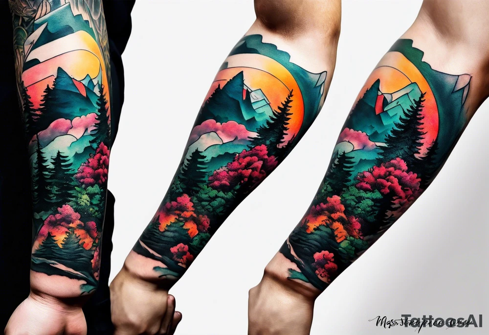forest mountain forearm tattoo idea