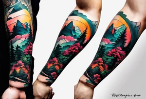 forest mountain forearm tattoo idea