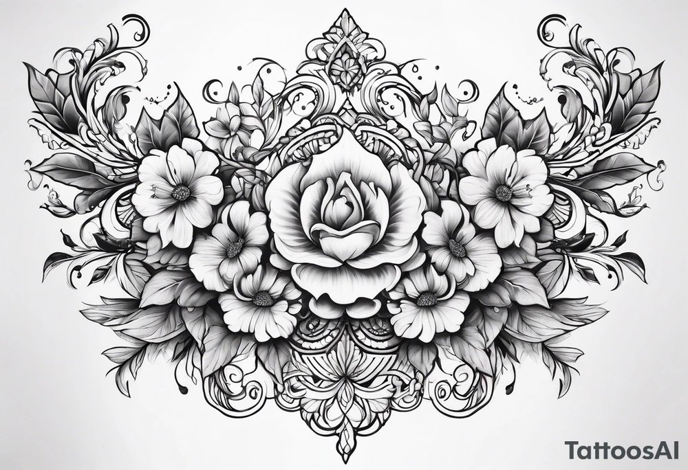 ornate floral sternum tattoo tattoo idea