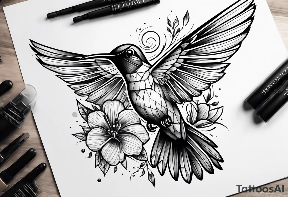 humming bird with flowers and butterflies forearm tattoo idea