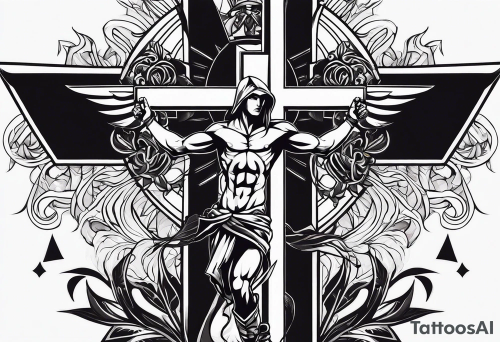 A cross and a fighter tattoo idea