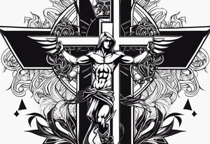 A cross and a fighter tattoo idea