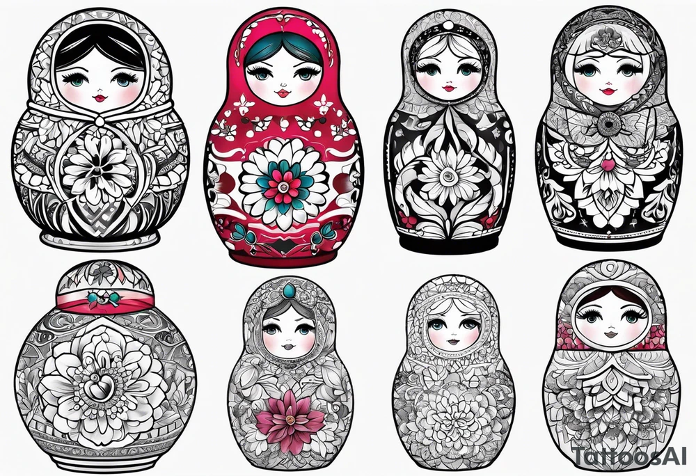 Matryoshka with large pattern around it tattoo idea