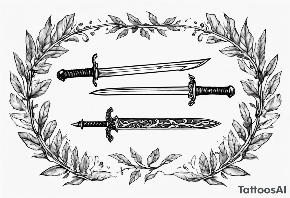 A sword AND 13 in the middle of a laurel leaf wreath tattoo idea