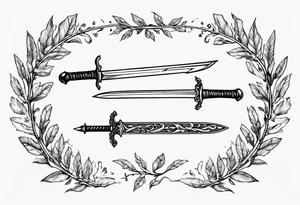 A sword AND 13 in the middle of a laurel leaf wreath tattoo idea