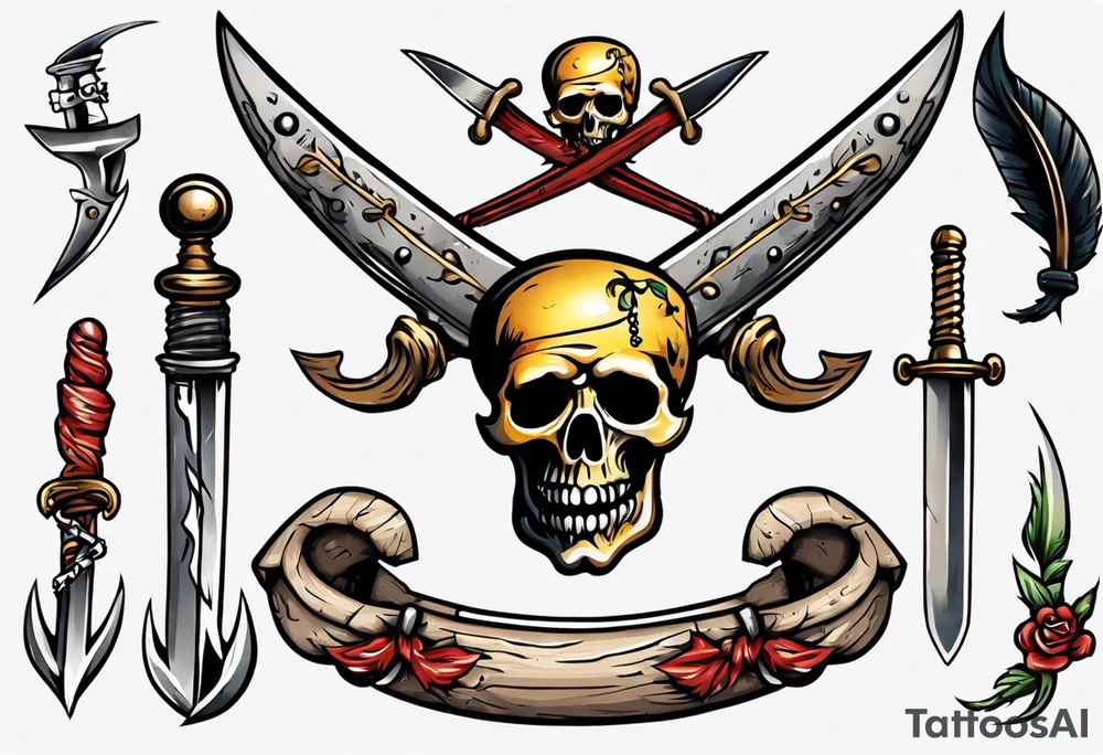 A pirate cutlass in American traditional style for a forearm tattoo idea