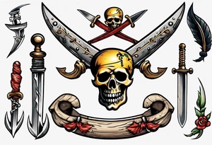 A pirate cutlass in American traditional style for a forearm tattoo idea