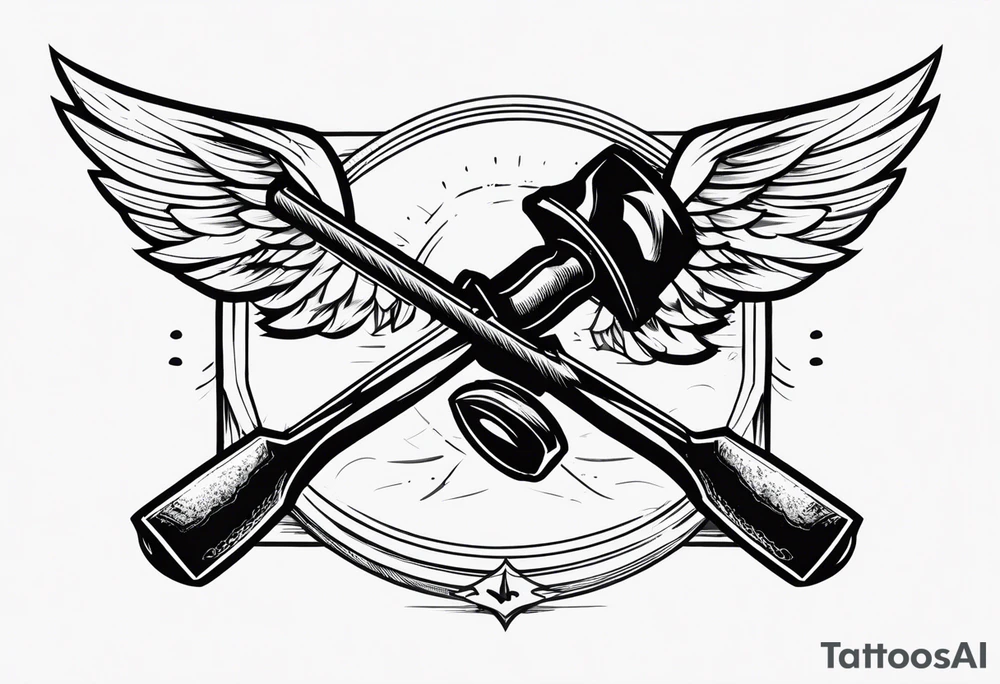 crossed miner's hammer and pick are between the canary's raised wings tattoo idea