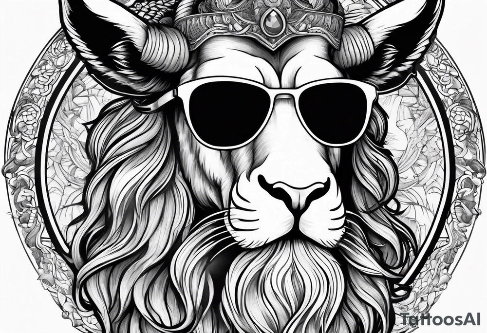 capricorn with beard and sunglasses tattoo idea