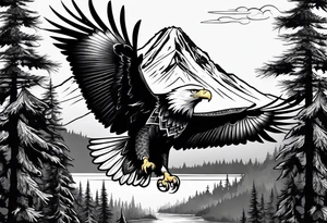 Eagle with forest scenery and compass tattoo idea