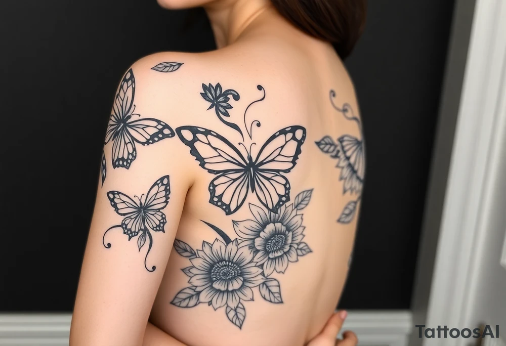 Butterflies and tulips and sunflowers tattoo idea