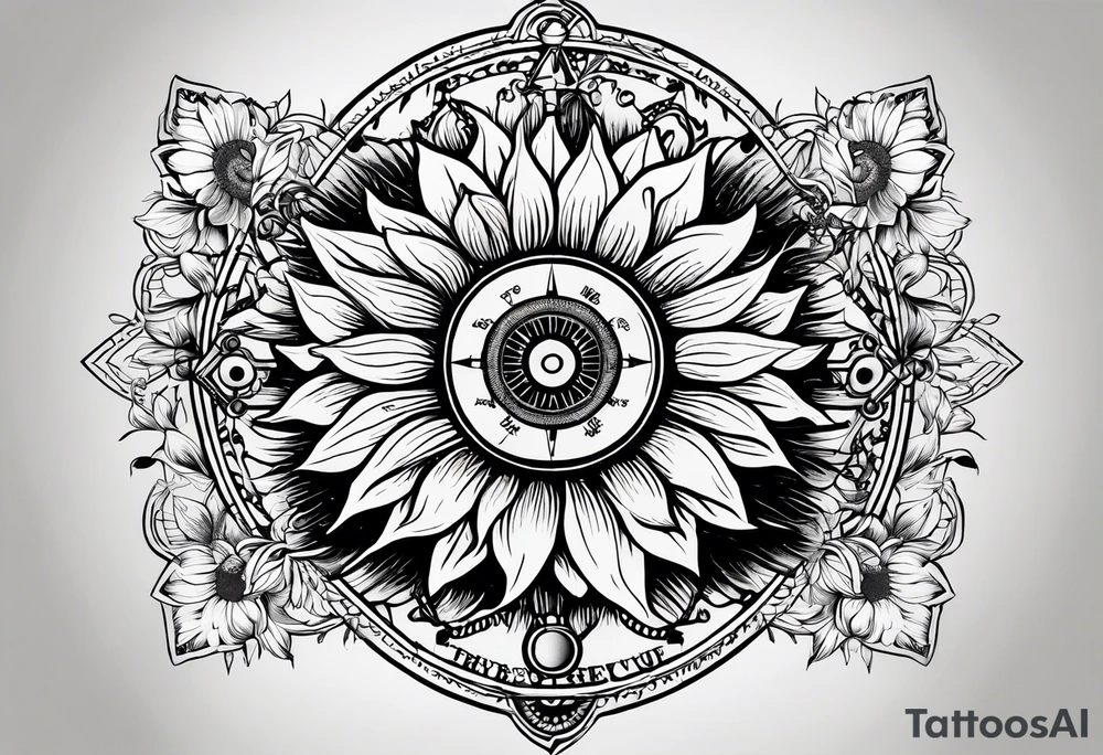 Sunflower and a compass, with the words "To Thine Own Self Be True" tattoo idea