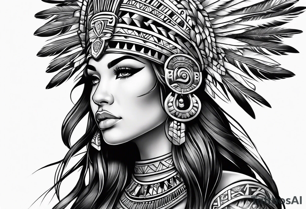 Aztec princess side profile tattoo idea