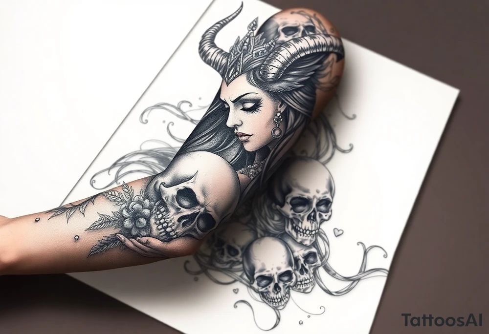 'She overcame EVERYTHING that was meant to DESTROY her" with a demon queen and skulls tattoo idea