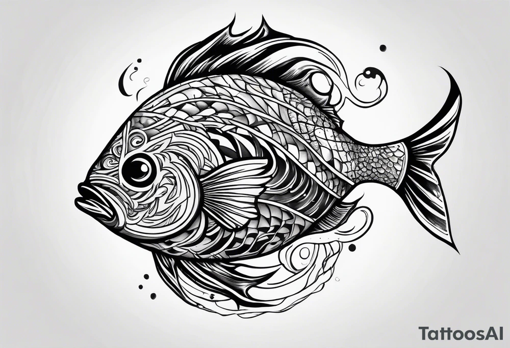 Fish made out of fire  eating earth ball tattoo idea