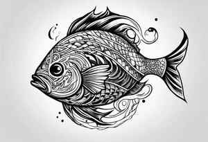 Fish made out of fire  eating earth ball tattoo idea