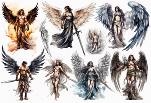 Full sleeve of a angel warrior tattoo idea