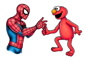 Spider-man and Elmo locking hands for a handshake tattoo idea