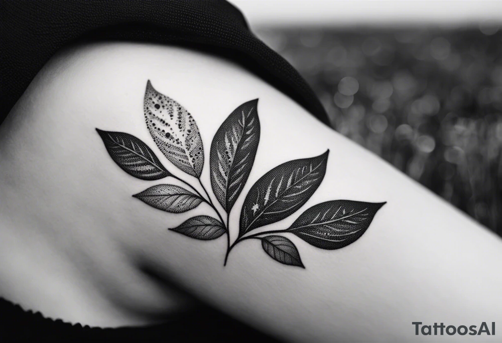 Create a delicate tattoo with beautiful flowing and delicate leaves in fineline minimalistic style tattoo idea