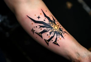 An abstract Capricorn tattoo featuring bold black lines and radiant yellow stars scattered in the pattern tattoo idea