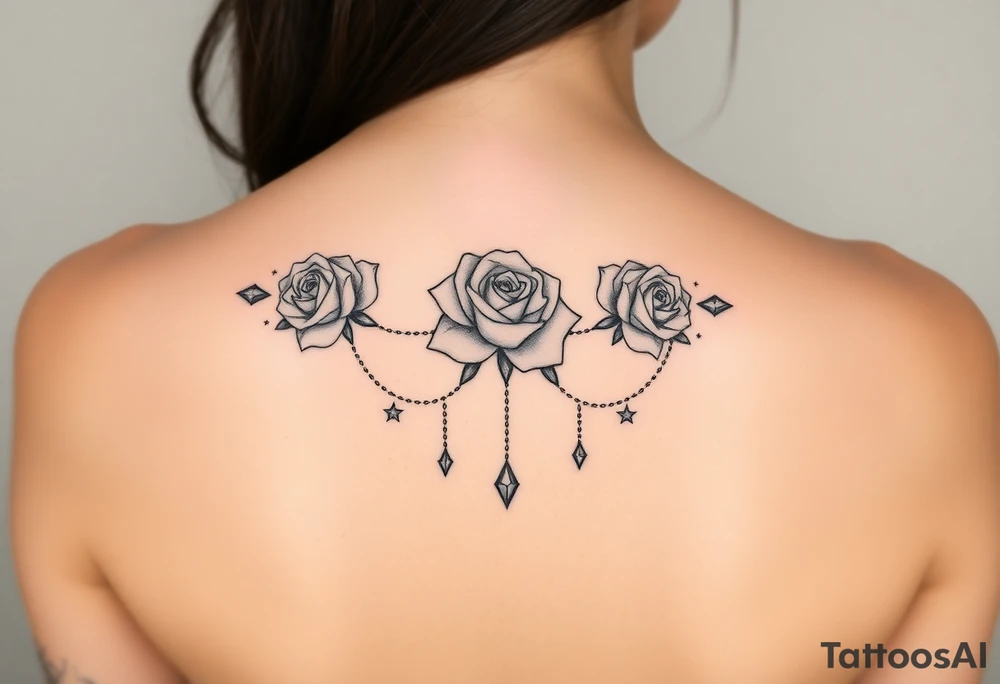 roses, diamonds on chains, stars tattoo idea