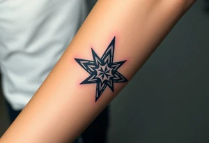 A ninja star infused with the northern star with a beam of light coming out of the star tattoo idea